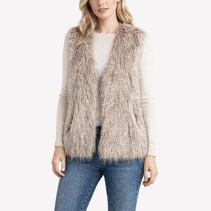Bernardo Collection Women M Faux Fur Vest Grey Taupe Y2K Mobwife Festival